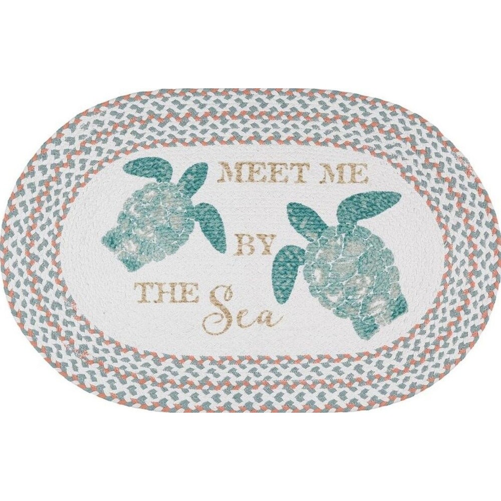 Oval Braided Kitchen Cotton Floor Rug(20"x30")SEALIFE,TURTLES,MEET ME BY THE SEA
